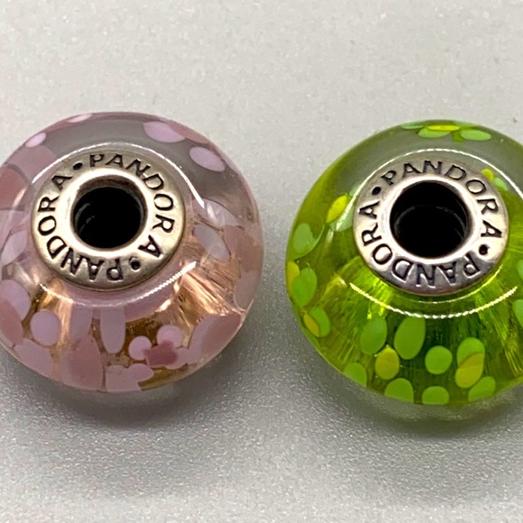 Pandora jumbo sized sterling silver murano glass beads, set of two for bracelet - Picture 5 of 7
